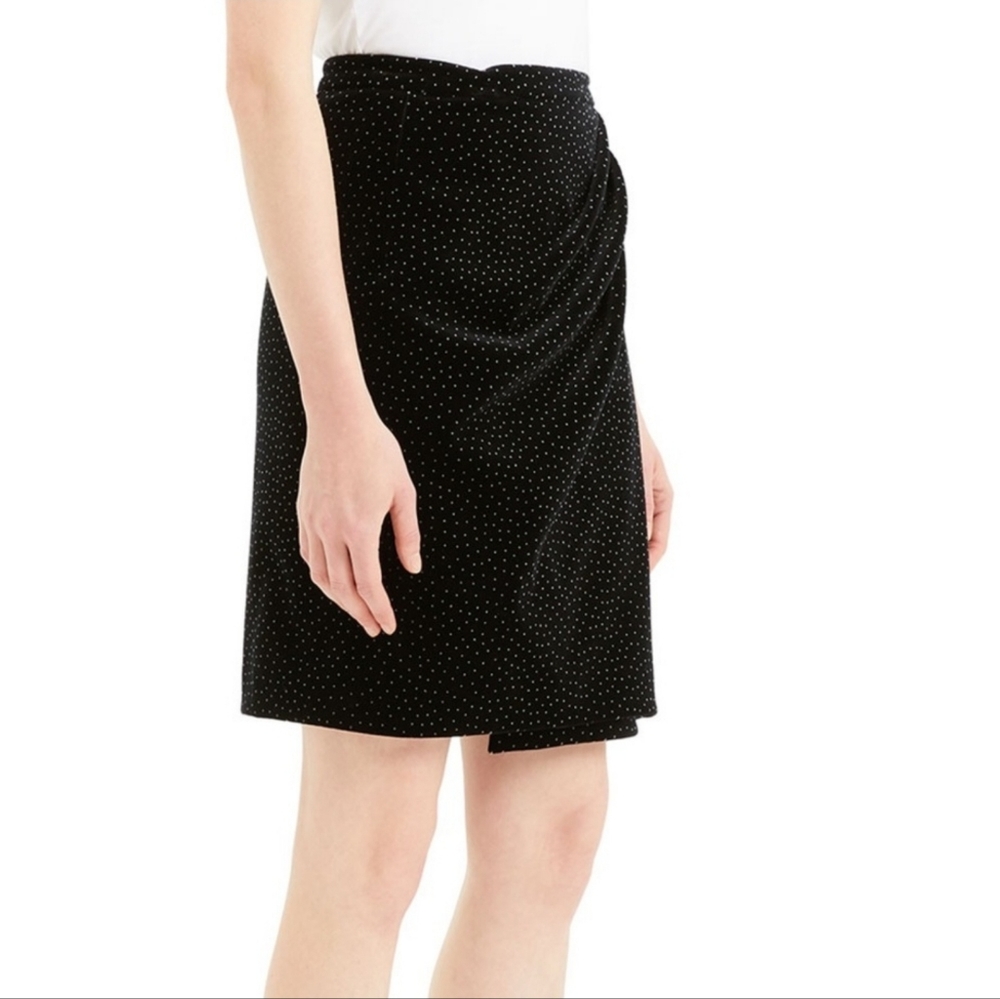 THEORY Women's Pleat Wrap Dot Velvet Mini Skirt Black White Size 0 $355 NEW